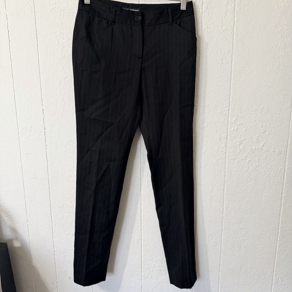 DOLCE & GABBANA Black Striped Dress Pants Ankle Leg 36